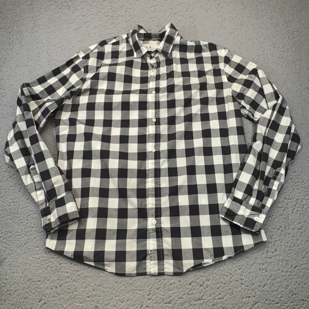 Frank & Eileen Paul Shirt Mens Large Black White Buffalo Check Button Front USA